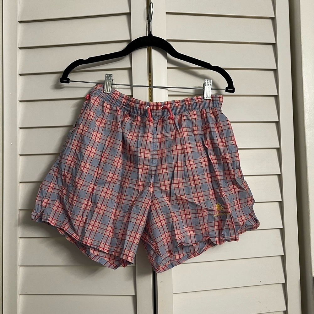Burberry Plaid Athletic Shorts - Red and Gray